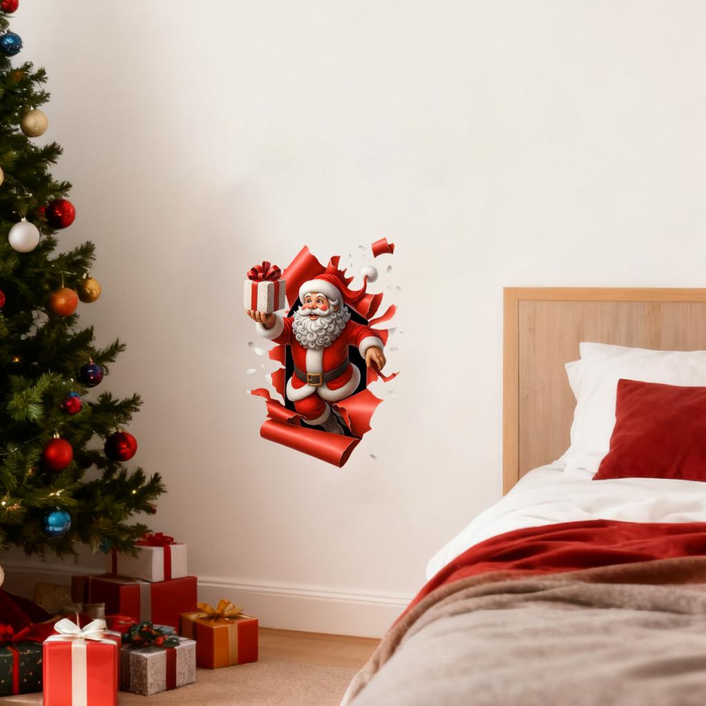 Weihnachten Kreativer visueller Effekt Gebrochene Wand Cartoon Aufkleber Festliche Atmosphäre Wohnzimmer Heimdekoration Wandaufkleber