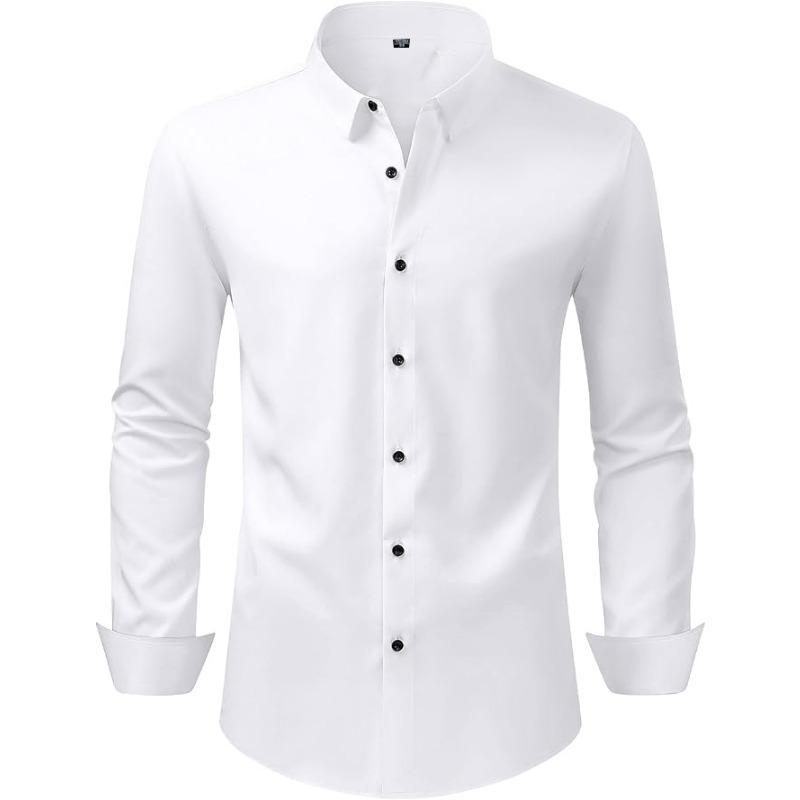 Men S Long Sleeve Formal Shirt Solid Color Stretch Black Buckle No Iron Wrinkle Resistant