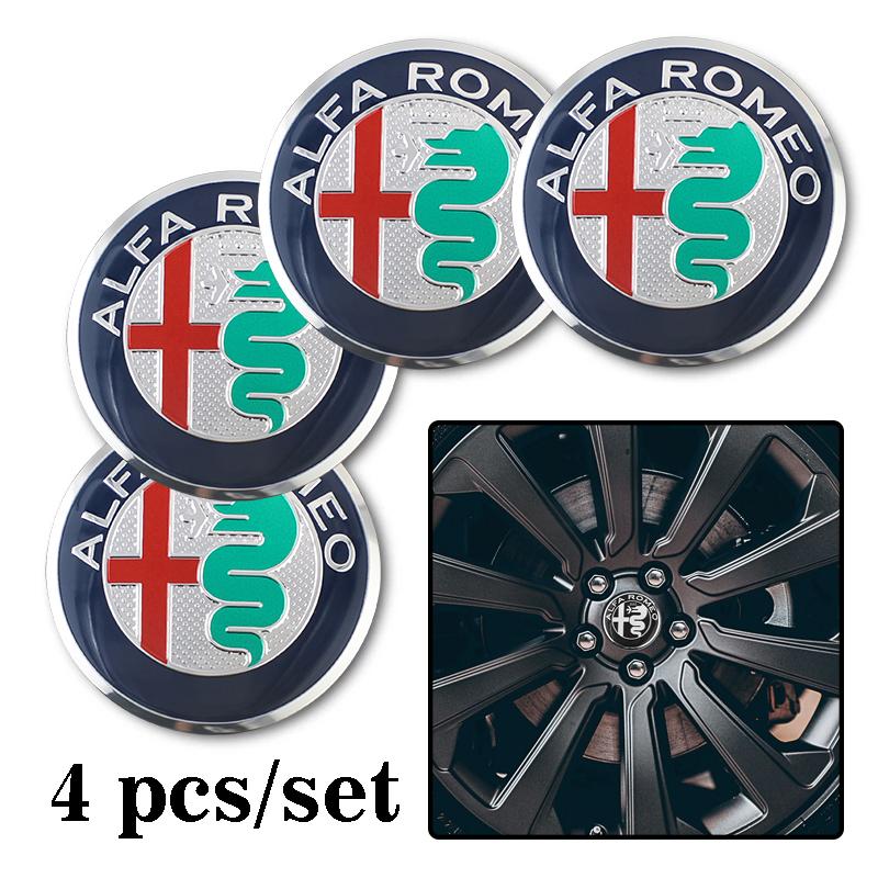 EFTXY1 4Pcs Car Wheel Stickers 56mm Auto Center Hub Cap Decal For Alfa Romeo 156 159 147 4C 8C 166 Giulia Giulietta Mito Stelvio Spider