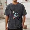 Vintage gewaschenes Baumwoll-T-Shirt Herren Sommer Freizeit Kurzarm-T-Shirt Retro-Stil Künstlerischer Fußball-Print Grafik Rundhals Oberteil