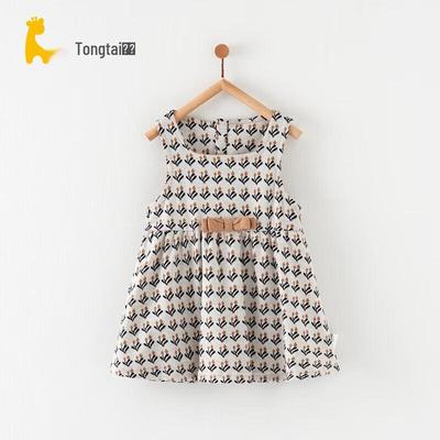 Tongtai Baby Girls' Floral Brown Lined Vest Dress
