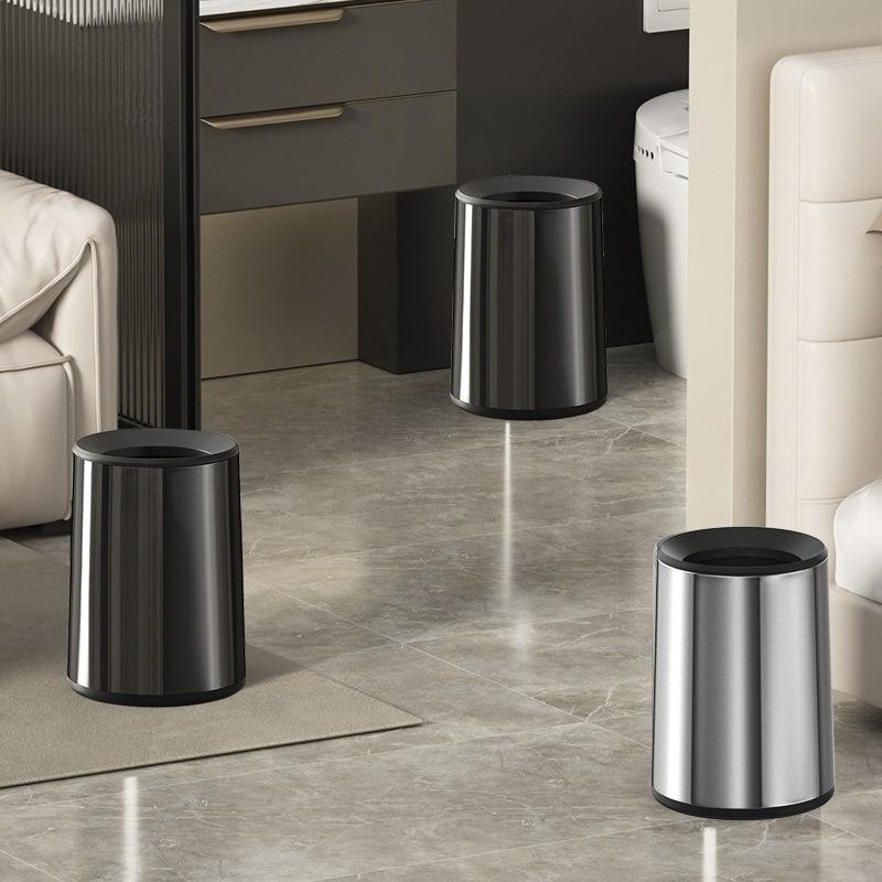 Stainless Steel Trash Bin Large Capacity Built In Double Layer Lidless Waste Bins Bathroom Kitchen Wastebasket Home Supplies