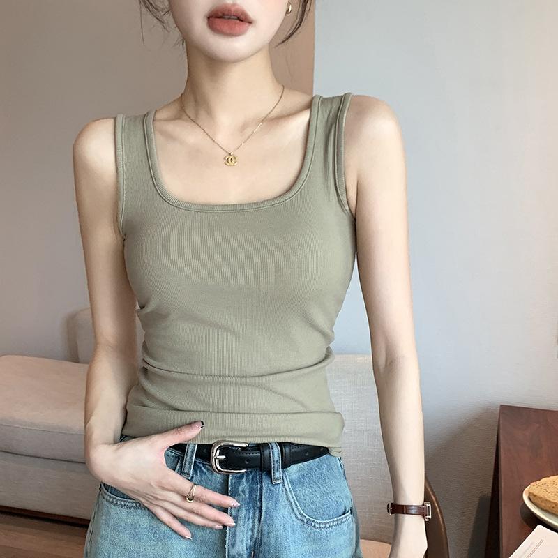 Spring and summer new slim-fit all-match nipple-covering U-neck women's knitted vest