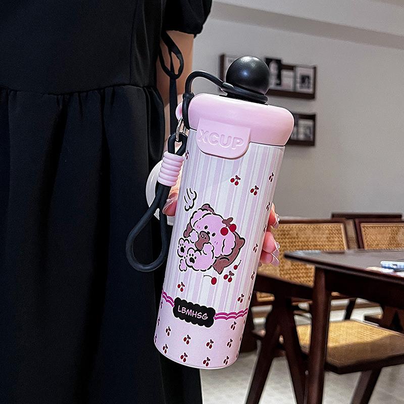 

Cartoon Vacuum Cup High-Capacity With Lifting Rope 316 Stainless Steel Float Ball Pipette Cup Insulated Water Bottle Girls чорний