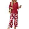 Women's Casual Printed 2 Piece Outfit with 3/4 Sleeve Button Top and Wide Leg Pants Set