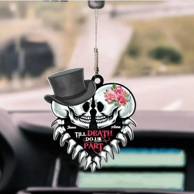 2d Acrylic Heart Couple Skull Car Pendant For Halloween And Decoration Christmas