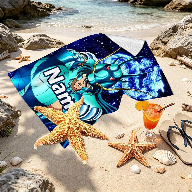 Custom Name Personalized Saint Seiya Print Beach Towel, for Trip Camping Beach Party Home Decor, Birthday Gift for Family & Friends