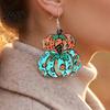 Retro Autumn Theme Ear Hooks 1 Pair Fall Pumpkin Earrings, Acrylic Leopard Print Dangle Fashionable Harvest Jewelry Drop Statement Thanksgiving