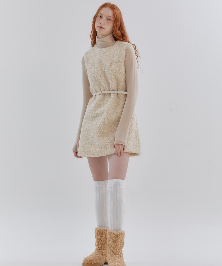 Anoetic Fuzzy Belt Sleeveless One-Piece_Ivory