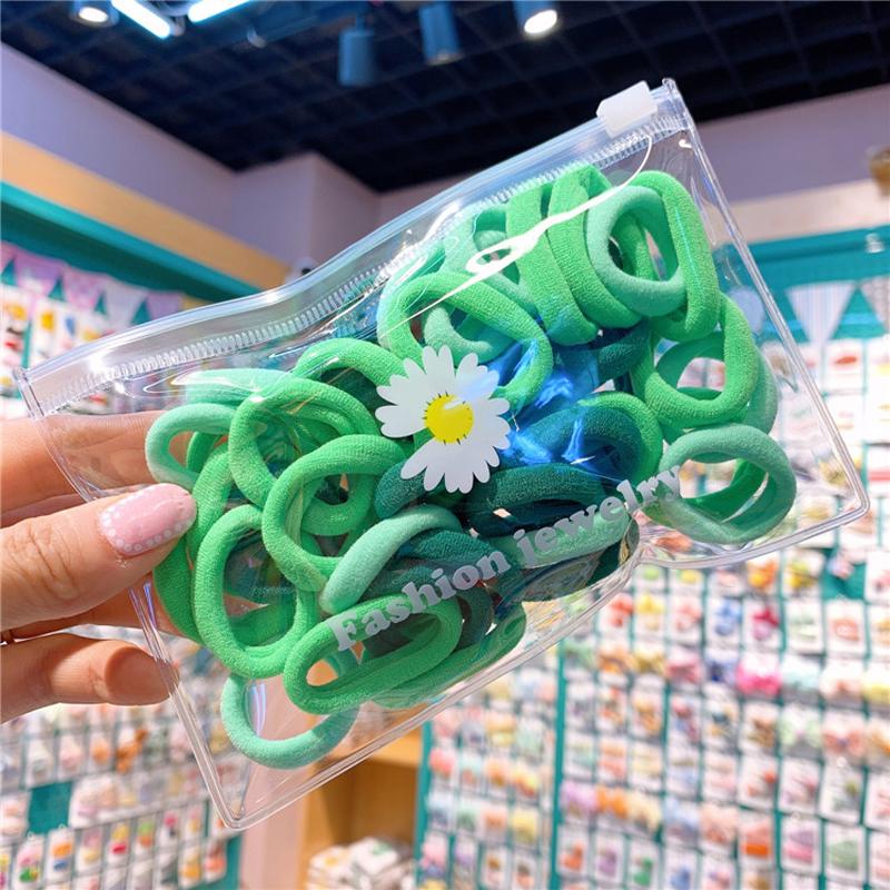 50 Stück Mädchen Buntes Nylon Gummiband Pferdeschwanzhalter Gummi Kopfschmuck Elastische Haarbänder Koreanische Kinder Haarschmuck Ornamente