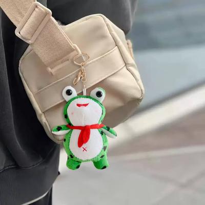 Plush Cartoon Frog Keychain Blue Red Scarf Stuffed Frog Car Key Ring Backpack School Bag Charm Purse Pendant Hanging Decoration Ornament