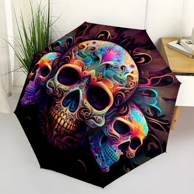 1pc Colorful Skull Artwork Umbrella with Plastic Handle,Suitable for All Seasons Umbrellaptys26009