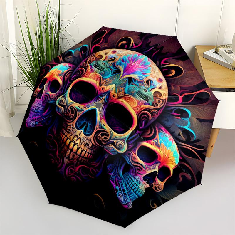 1pc Colorful Skull Artwork Umbrella with Plastic Handle,Suitable for All Seasons Umbrellaptys26009