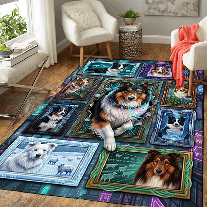 Cybernetic Canine Collage Pattern Rug Floor Mat for Living Room or Bedroom Soft and Comfortable Carpet a Gift for Birthday and Holiday.