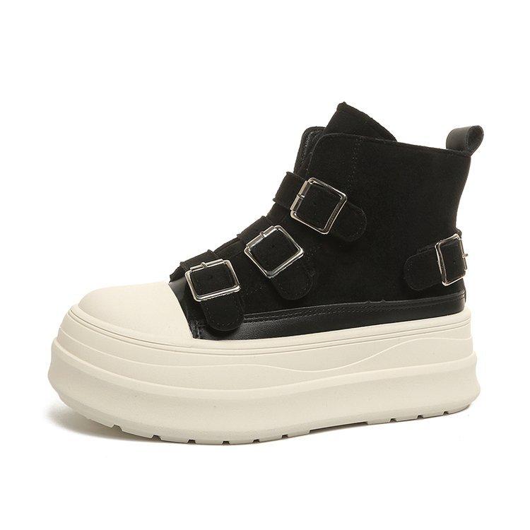 Casual Short Boots Women's Shoes 2025 New Thick-soled Muffin Belt Buckle Casual Height-increasing Martin Boots Women