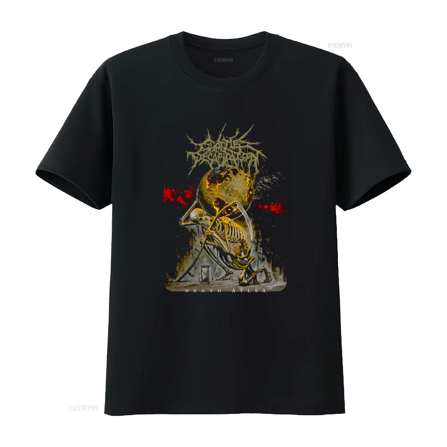 

Cattle Decapitation Death Atlas T Shirt Skull Scythe Globe Design for Bold Statement vintage Washed Soft Slightly Casual 4XL
