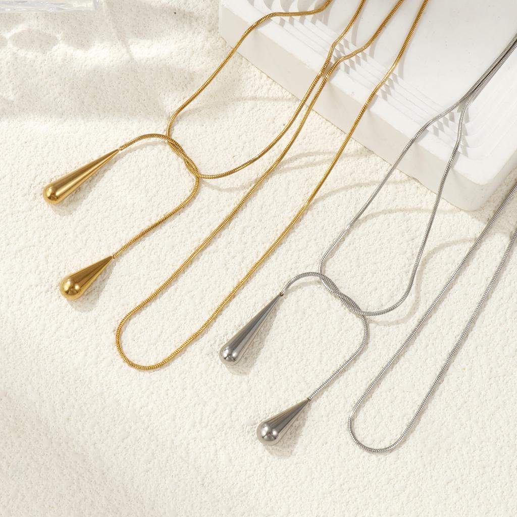 1 Piece Concise Snake Chain Knot Drop Necklace Stainless Steel Dainty Long Chain Necklace For Women Jewelry Birthday Gift 80cm