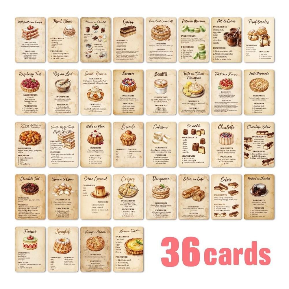 Vintage Dessert Baking Recipe Cards Retro Step Instructions Baking Dessert Recipe Cards Pocket-Sized Portable