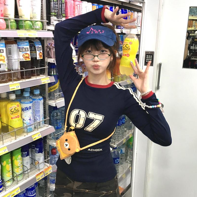 Japanese Y2k Letter Print T Shirt Vintage Harajuku Long Sleeve Jersey T-shirt American Retro Streetwear 2000s Aesthetics