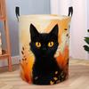 1pc Halloween Black Cat Pattern Round Laundry Hamper Foldable, Clothes and Sundries Storage Bin for Room, Closet and Bathroom, Lightweight and Practic