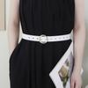 New Fashionable Round Pearl Buckle Women’s Leather Belt Korean-Style Beaded Versatile Minimalist Retro Jeans Belt
