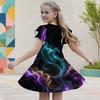 Girls Galaxy Printed Round Neck Flutter Sleeve A Line Flared Dress