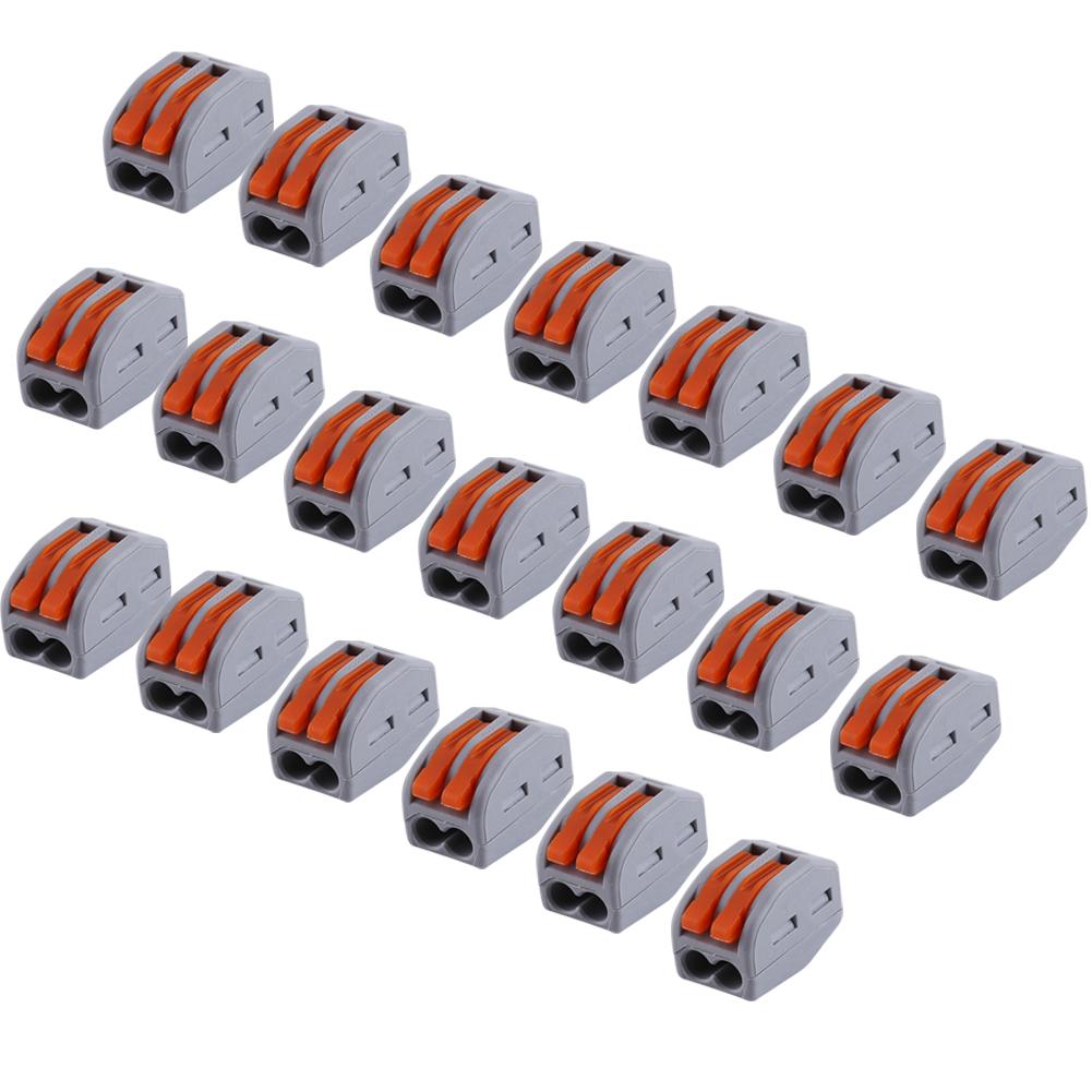 20pcs 2 Way Reusable Spring Lever Terminal Block Electric Cable Connector Wire