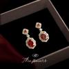 Вінтажні сережки з цирконами червоного кольору, придворний стиль, срібло 925 проби з покриттям 14-каратним золотом