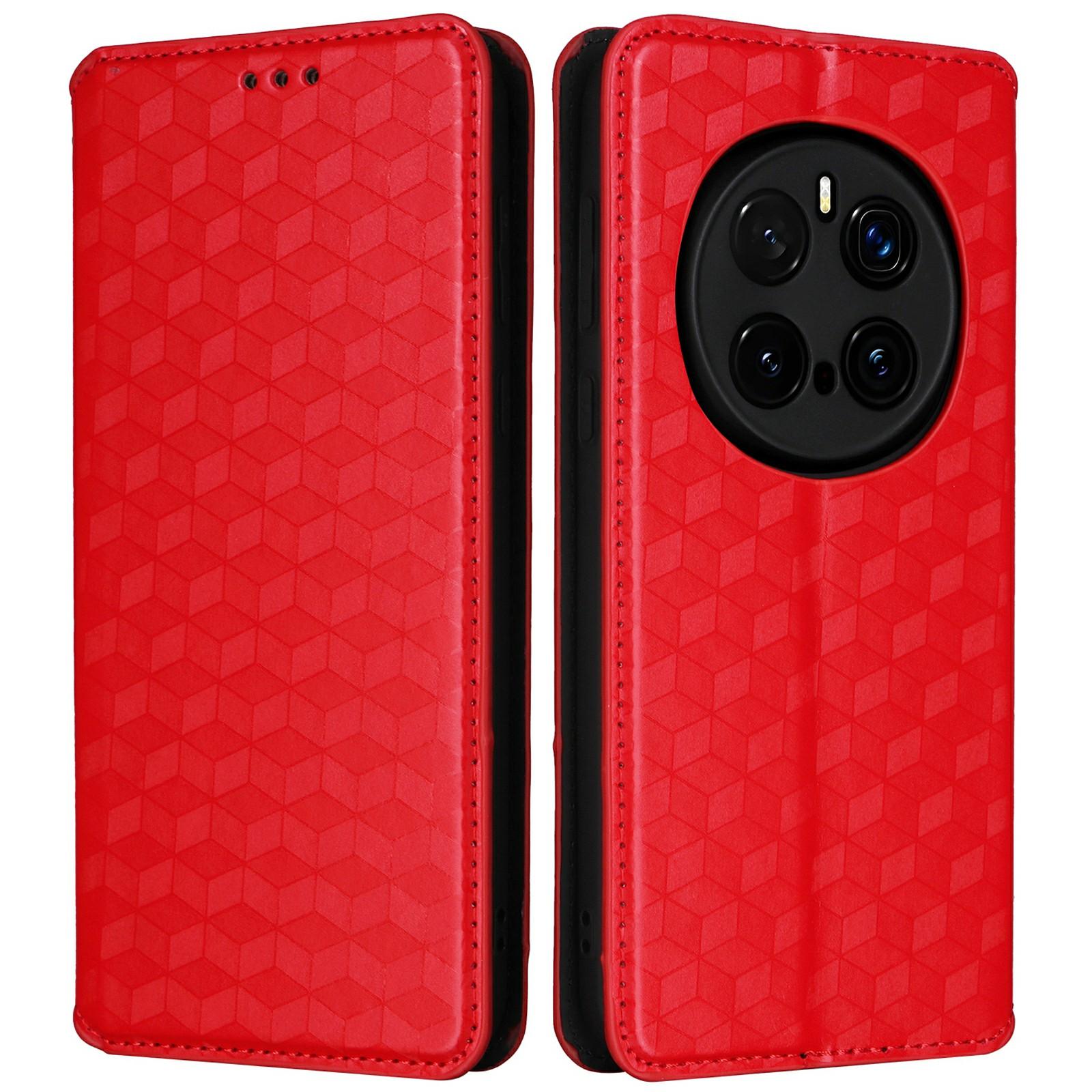 

Для Honor Magic7 Pro 5G Чохол-гаманець Шкіряний чохол для телефону з ромбоподібним тисненням Red