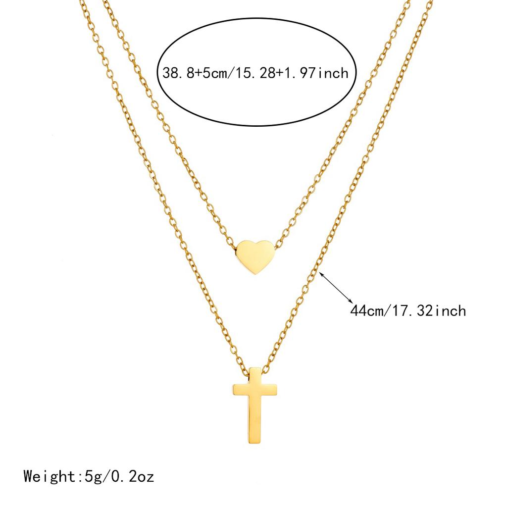 316L Stainless Steel Double Layer Cross Heart Pendant Collarbone Necklaces For Women Creative Fashion New Jewelry Party Gift