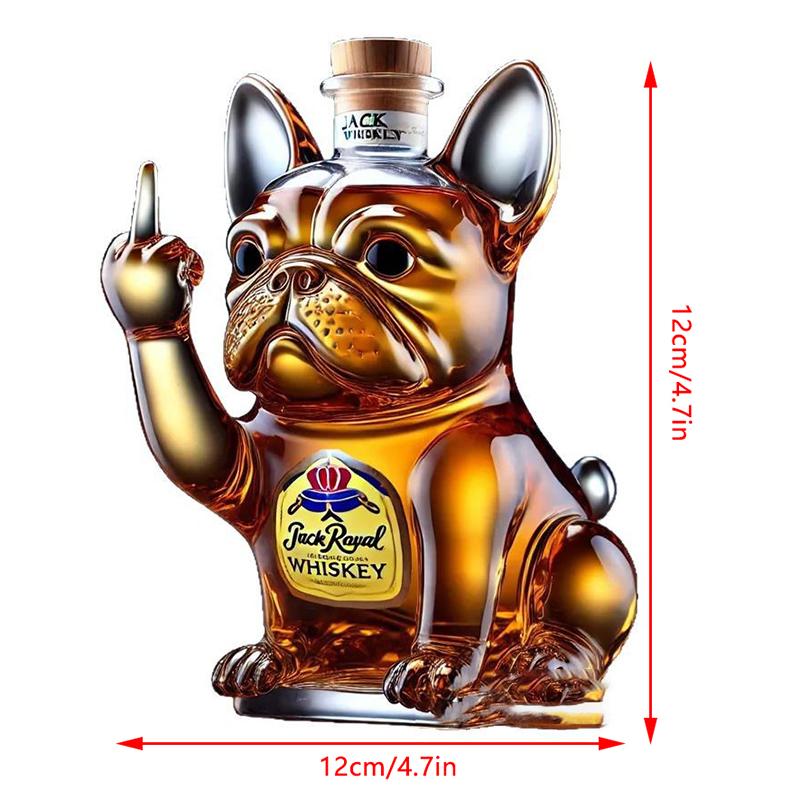 Vtipná láhev na víno buldok se vztyčeným prostředníčkem - Karafa na whisky pro žerty, bar, kancelář a domácí dekoraci