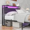 Bed 120x200 with Storage, Metal Bed Frame with USB Charging Function & LED Lighting, Modern Storage Bed with Headboard Shelf, Youth Bed/Guest Bed