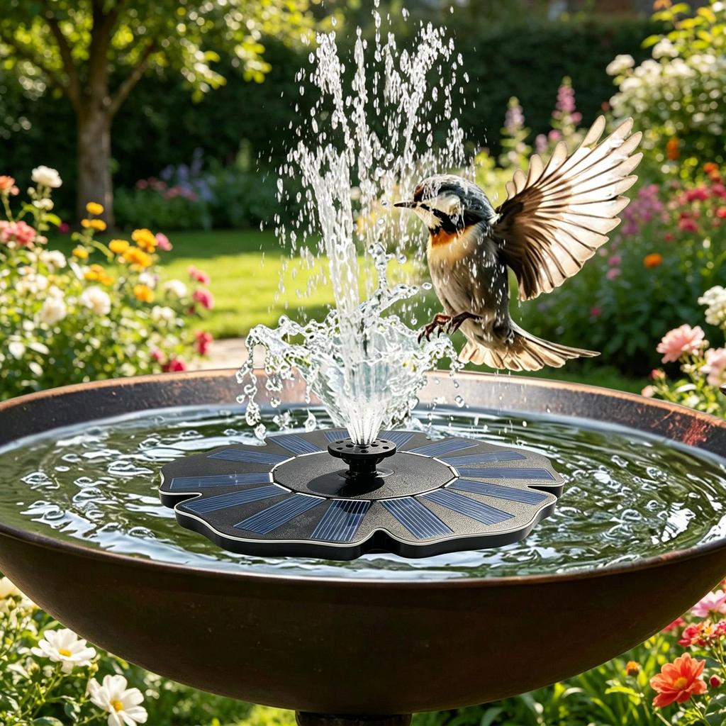 Bird Bath Solar Fountain Flower-shaped Floating Water Tray With 4 Nozzles Solar Powered Water Fountain For Garden Villa
