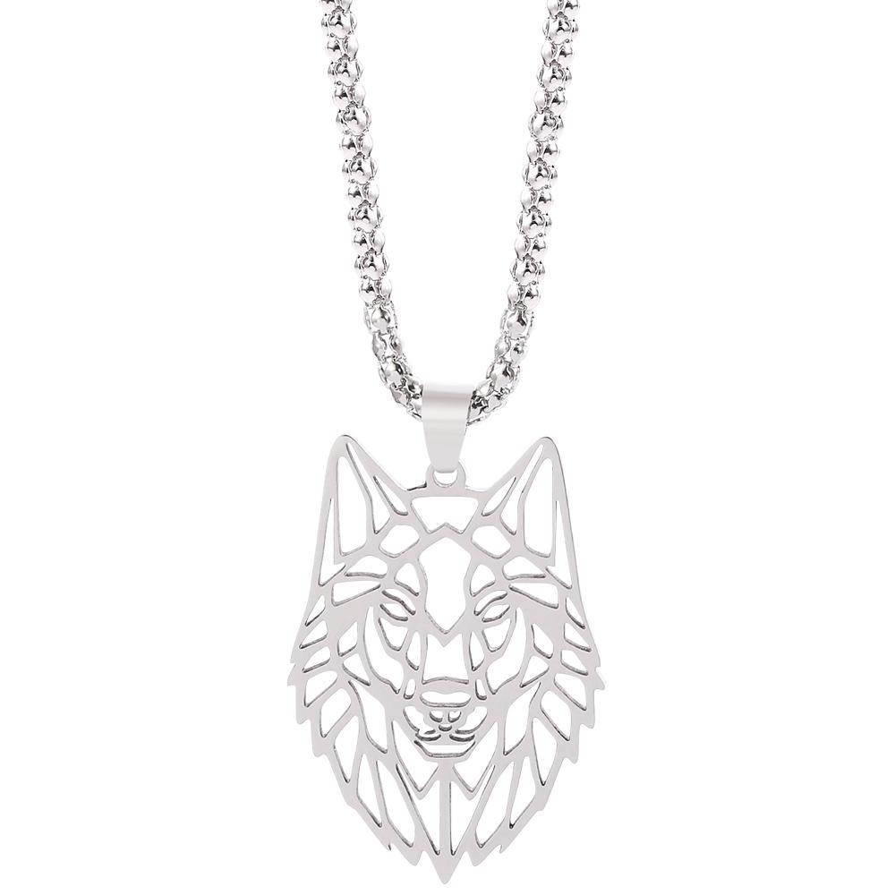 Wolf-Anhänger, Polygonaler Stil, Modetrend, Edelstahl-Anhänger-Halskette