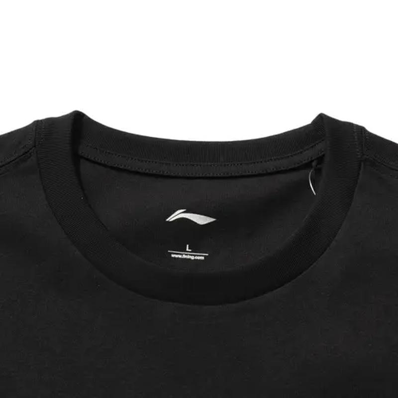Li Ning Flower Theme Printed Fashion Breathable Round Neck Pullover Short Sleeve T-Shirt Casual Sports Set Unisex Tops Black AHSU971-1+YKSV147-2
