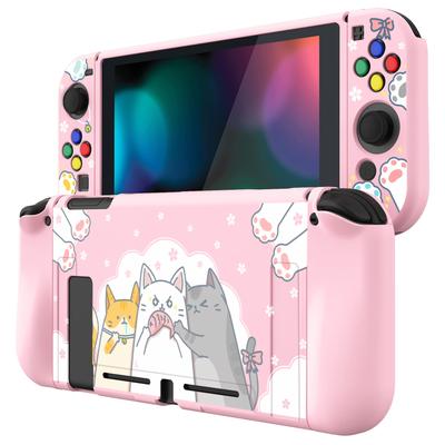 Husă protectoare compatibilă cu husă subțire din TPU moale PlayVital pentru Switch cu capace colorate pentru butoanele ABXY Switch, [Pisoi drăguț]