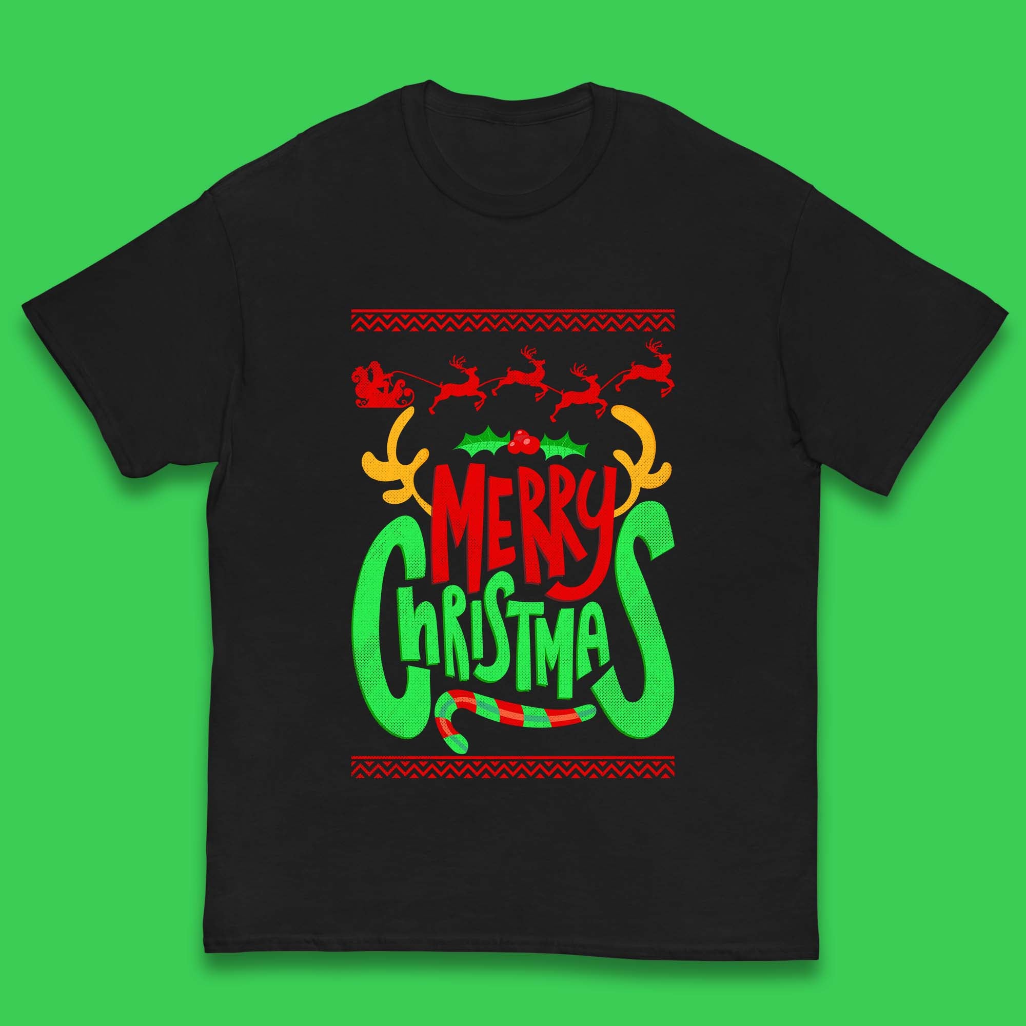 Merry Christmas Santa Claus Reindeer Antlers Kids T Shirt 100