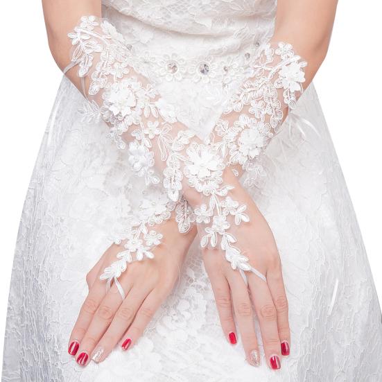 Women Long Lace Gloves Fingerless Bridal Gloves with Finger Loop