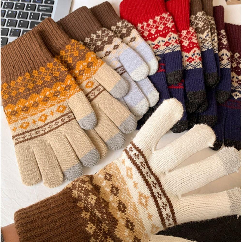 Weiche Winterstrickhandschuhe Rot Damen Fahrradhandschuhe Allround-Druckwollhandschuhe Mädchen