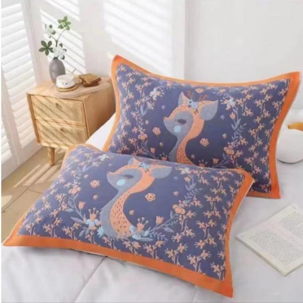 Gauze Multi-layer Pillow Towel Colored Woven Jacquard Cotton Student Children Couple Home Soft and Comfortable Large Pillow Towel