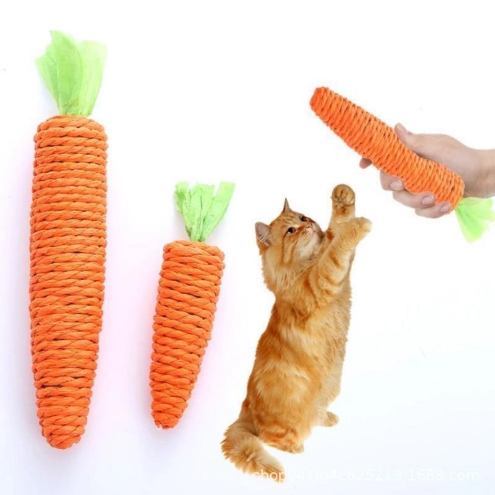Interactive Cat Carrot Chew Toy with Sound Bite Resistant Paper Rope Scratcher for Clean Teeth Interactive Play for Cats