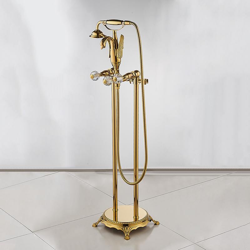 Tuqiu Gold Bathroom Bathtub Faucet Handheld Shower Free Standing Black Oil Brushed Swan BathTub Mixer Taps Floor Mounted
