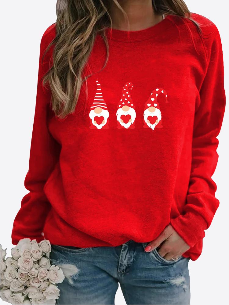 Winter Damen LOVE bedruckte Tops T-Shirt Damen Rundhals Langarm Casual Sweatshirt Plus Size Bluse Plüschpullover