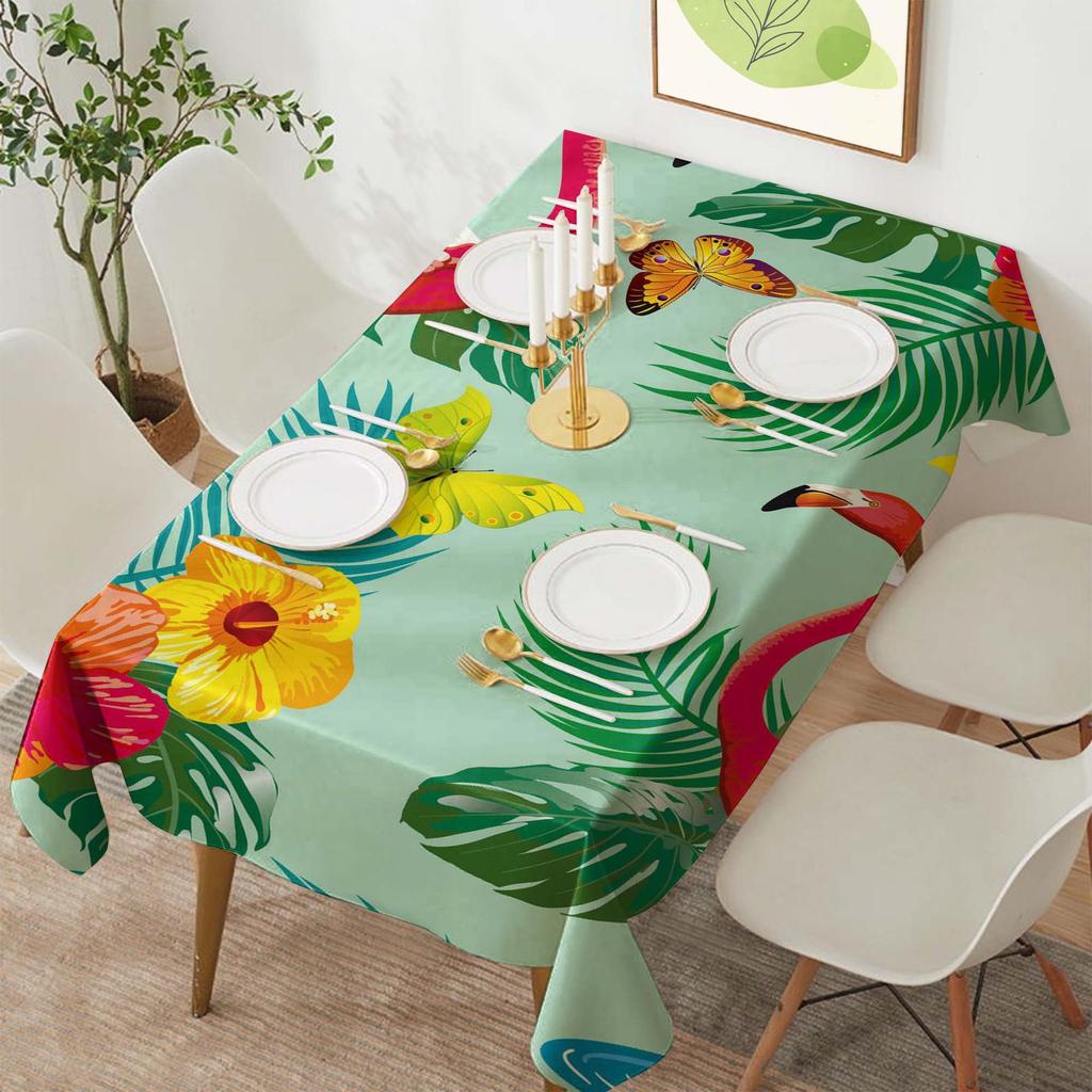 Tropical Flamingo Polyester Rectangular Tablecloth for Parties and Dining