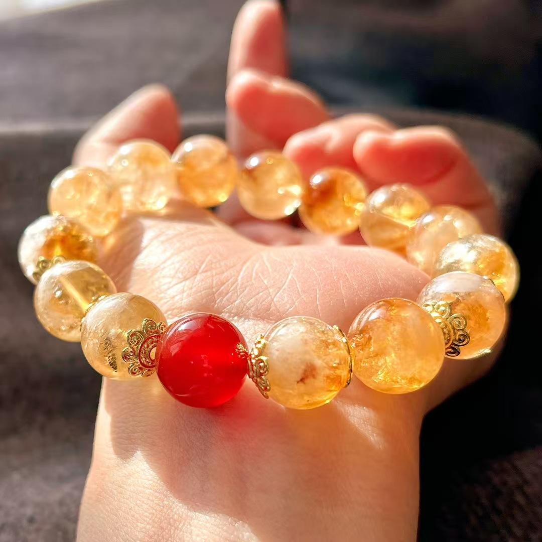 Retro 12Mm Large Particle Natural Citrine Chalcedony Bracelet Bracelet.