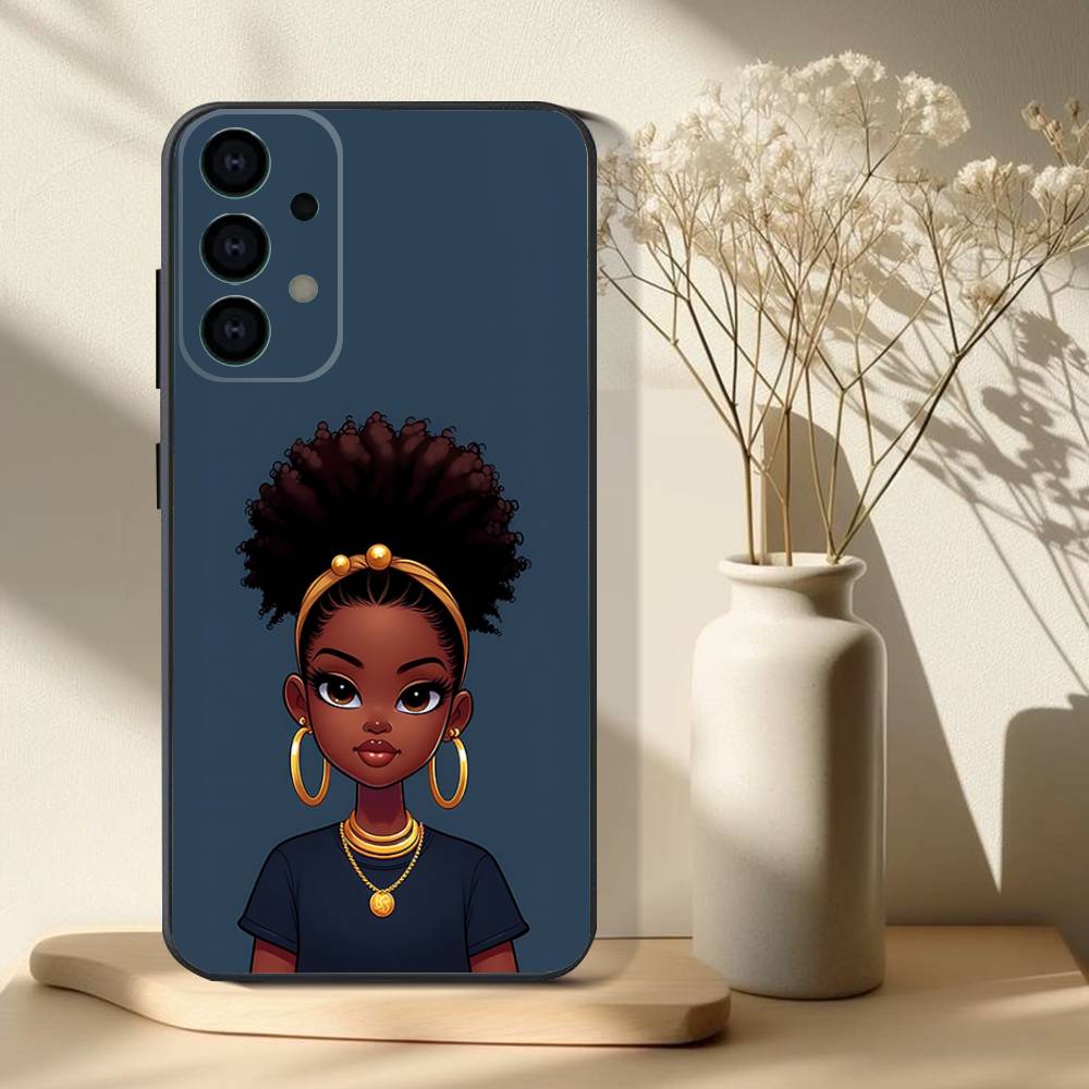 Black Girl A-Afro Phone Case For Samsung S 25,24,23,22,30,21,10,9,Ultra,Plus,Lite,FE,4,5G Black Soft Case