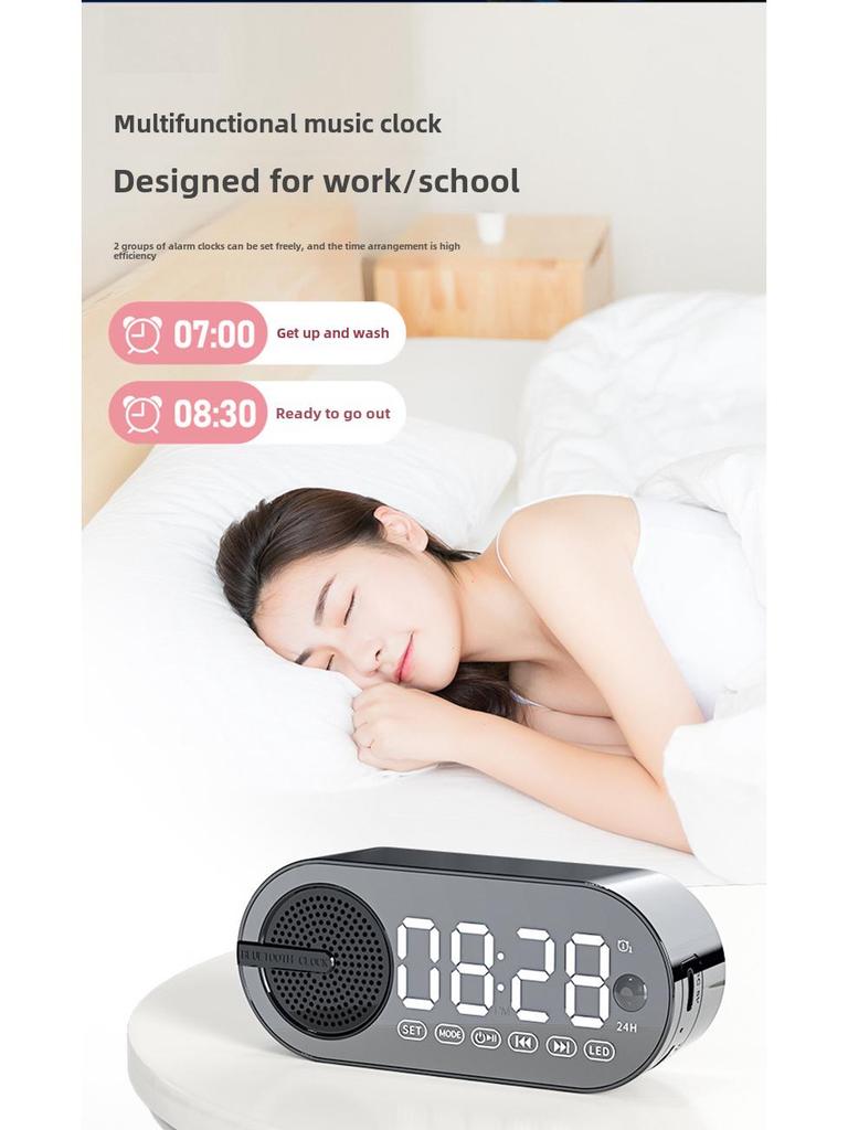 Portable Luminous Bluetooth Speaker & Alarm Clock with Rechargeable Battery for Bedroom/Student Use