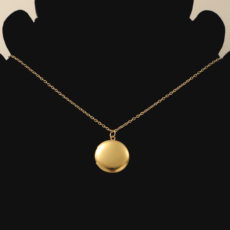 316L Mirror Stainless Steel Glossy Round Photo Box Necklace Photo Geometric Photo Box Necklace 45CM Female