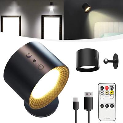 LED Doppelkopf Wandleuchte Touch Control Fernbedienung 360 Drehbar USB Wiederaufladbar Kabellos Tragbares Nachtlicht Für Schlafzimmer Leselampe