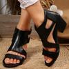 Shoes Female Sandal Large Size 2025  Open Toe High Heels Girls Low Big Gladiator Comfort New Fashion Peep Beige